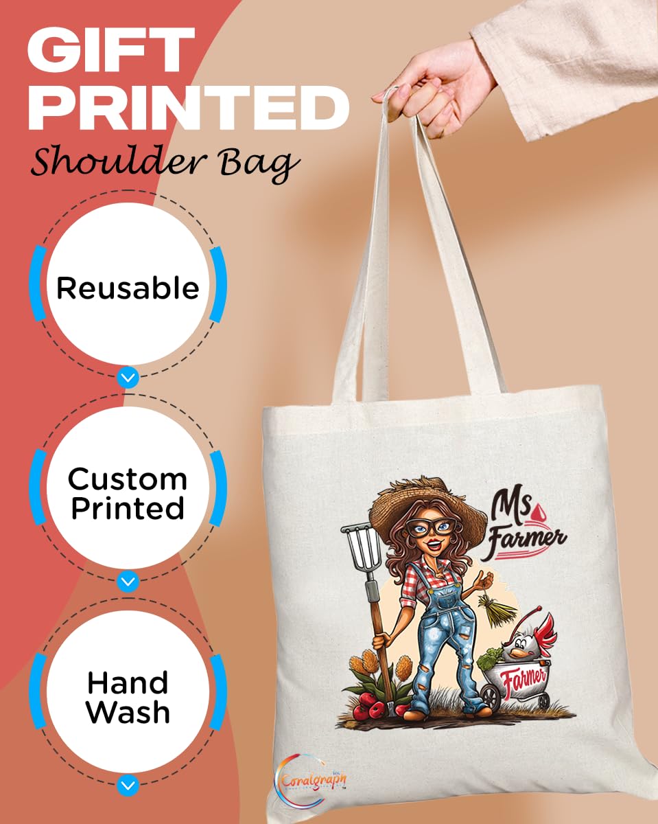 TB1863 Ms Farmer Tote Bag - Gift for Female Farmers, Agricultural Workers, Farming Enthusiasts - Durable, Stylish, Eco-Friendly, Reusable, Spacious, and Lightweight