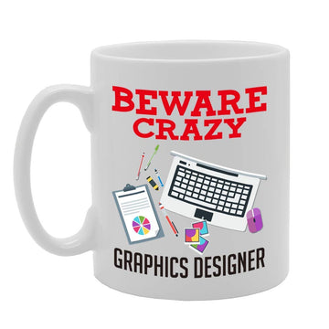 Beware Crazy Graphics Designer   Printed Tea Coffee Ceramic  Mg4477 - Funny Printed Coffee Mug - Great Gift Idea
