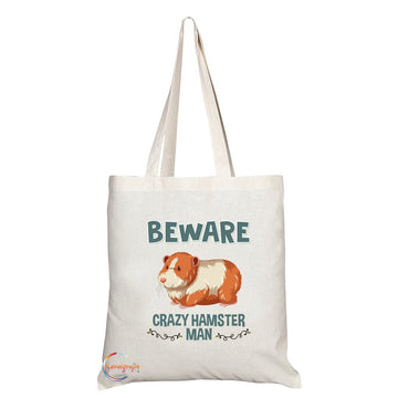 TB261 Beware Crazy Hamster Man Novelty Present Gift Printed Eco-Friendly Stylish Long Handled Tote Shoulder Bag