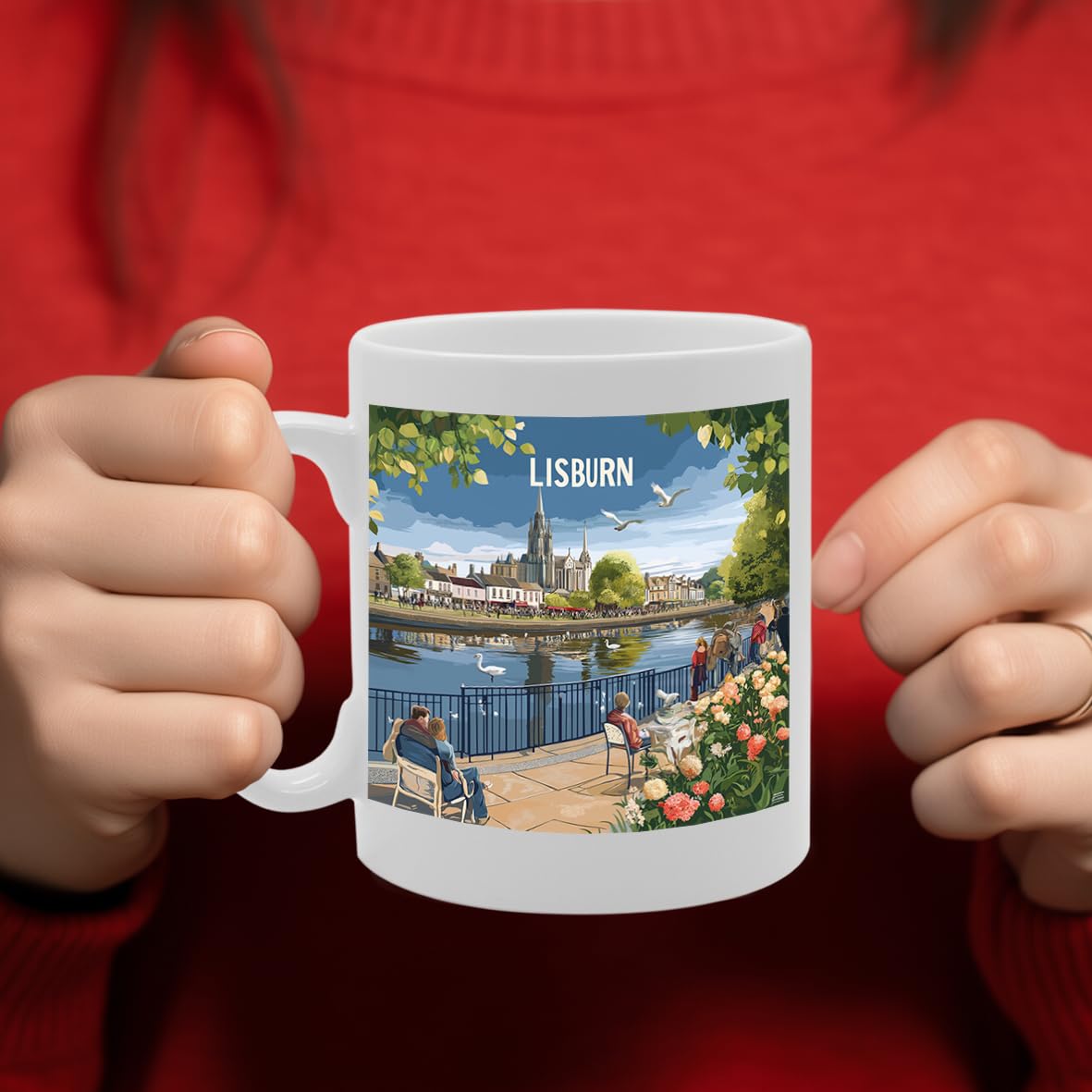 Printed Coffee Ceramic  Featuring Cities And Landmarks In United Kingdom (Lisburn) - Funny Printed Coffee Mug - Great Gift Idea