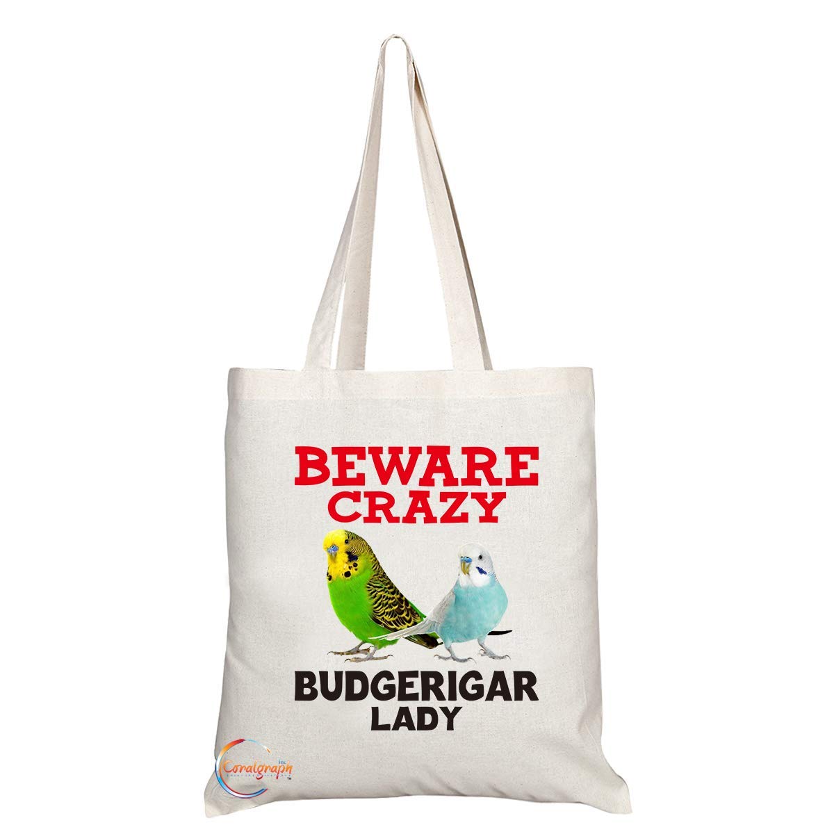 TB400 Beware Crazy Budgerigar Lady Novelty Present Gift Printed Eco-Friendly Stylish Long Handled Tote Shoulder Bag