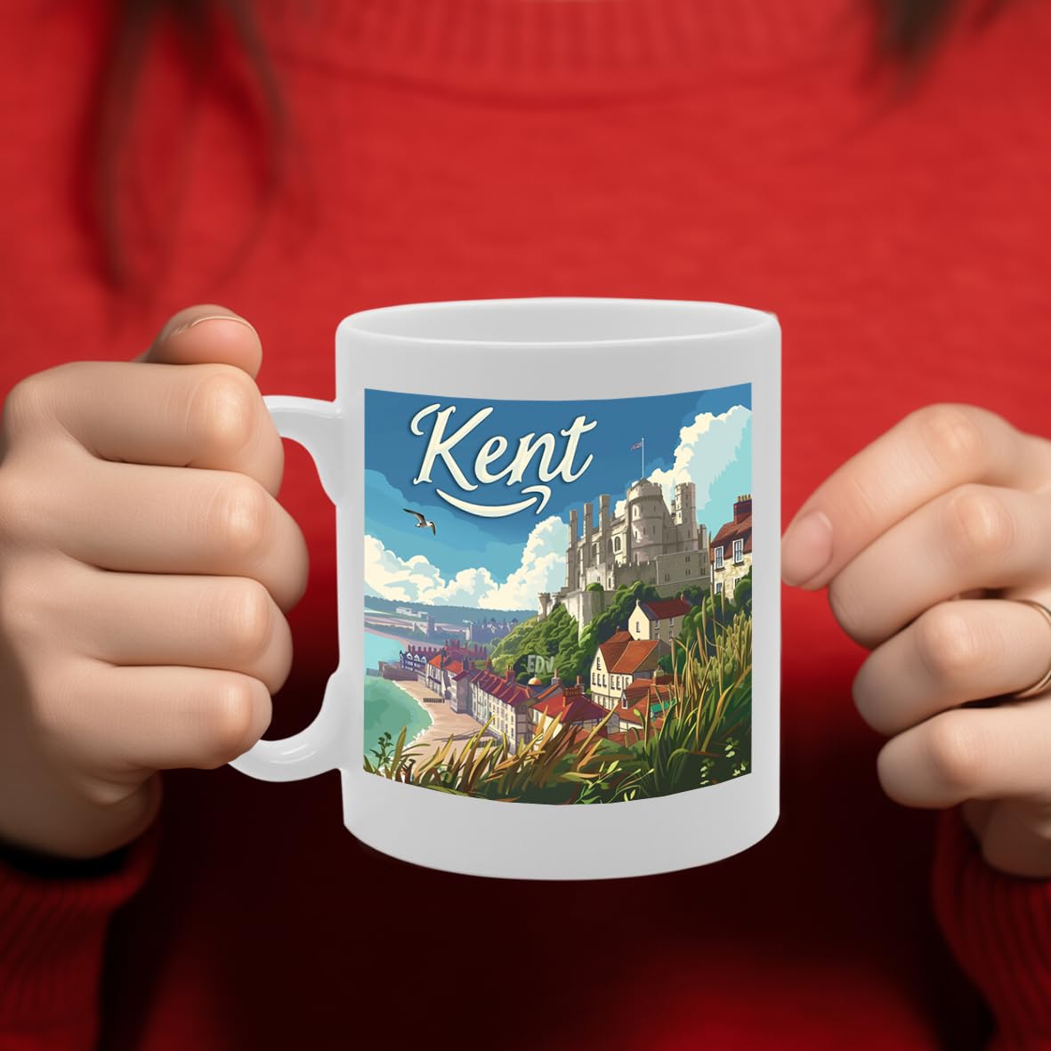 Printed Coffee Ceramic  Featuring Cities And Landmarks In United Kingdom (Kent) - Funny Printed Coffee Mug - Great Gift Idea