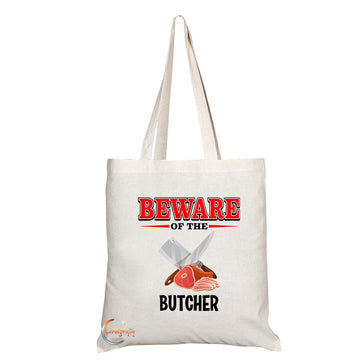 TB828 Beware of the Butcher Novelty Present Gift Printed Eco-Friendly Stylish Long Handled Tote Shoulder Bag