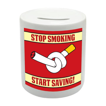 BS065 STOP SMOKING START SAVING Novelty Gift Printed Ceramic Piggy Bank Money Saving Box