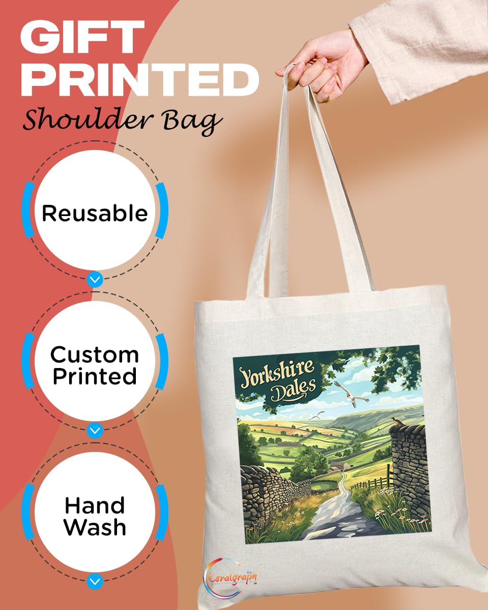 Natural Reusable Shopping Souvenir Tote Bag Featuring Cities and Landmarks in United Kingdom (Yorkshire Dales 2)