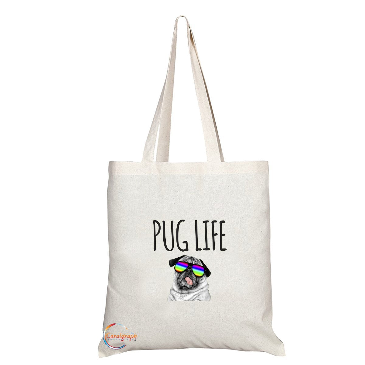 TB170 PUG LIFE Novelty Present Gift Printed Eco-Friendly Stylish Long Handled Tote Shoulder Bag