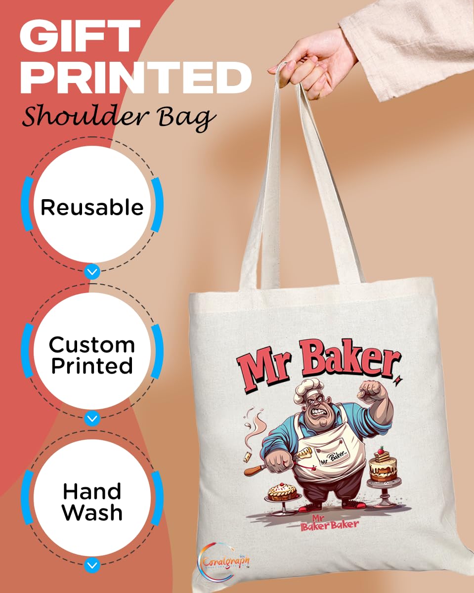 TB1839 Mr Baker Tote Bag - Gift for Male Bakers, Pastry Chefs, Baking Enthusiasts - Durable, Stylish, Eco-Friendly, Reusable, Spacious, and Lightweight
