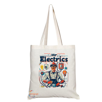 TB1705 Mr Electrics Tote Bag - Ideal for Electricians, Electrical Engineers, Tech Lovers - Sustainable, Stylish, Long Handled, Durable and Reusable