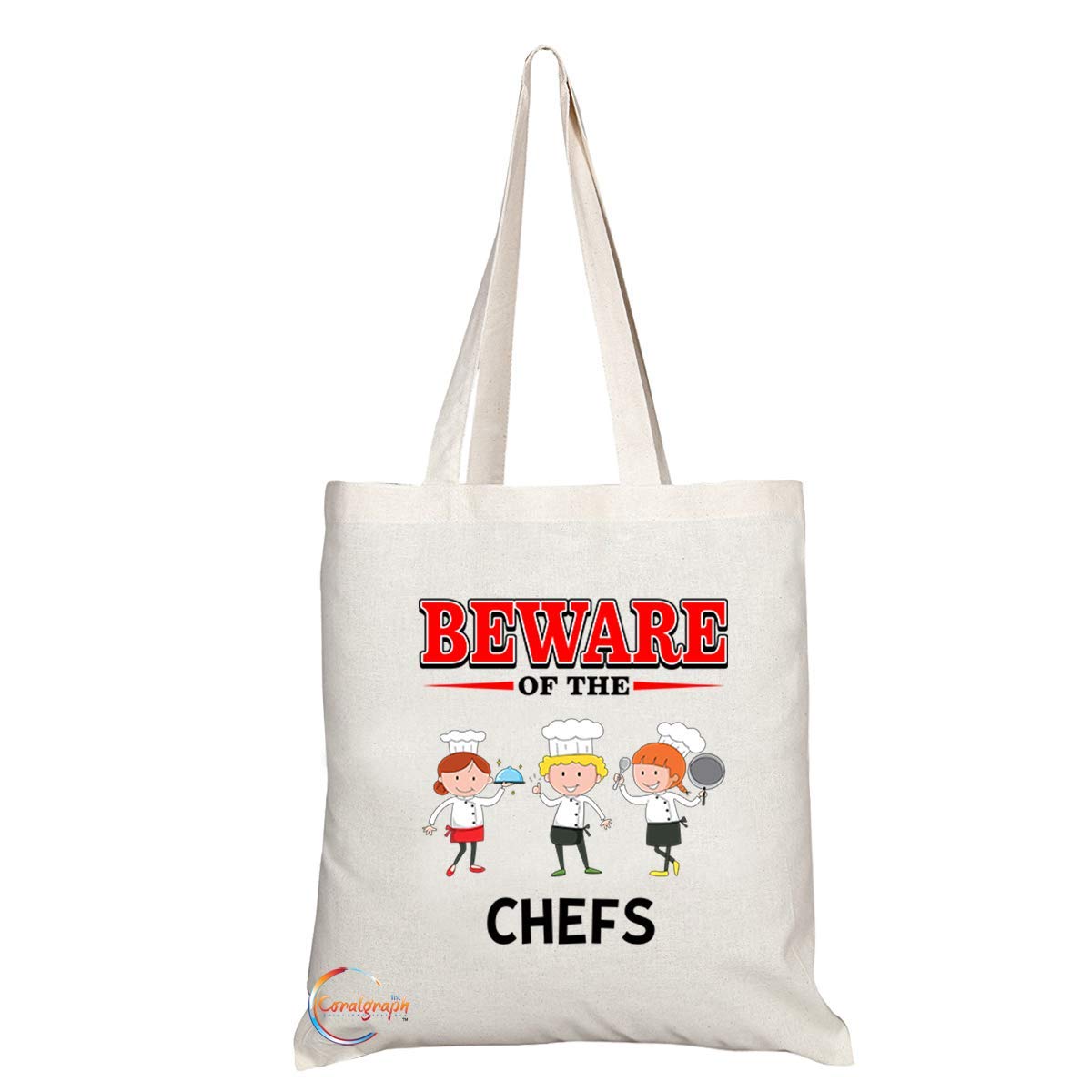 TB855 Beware of the Chefs Novelty Present Gift Printed Eco-Friendly Stylish Long Handled Tote Shoulder Bag