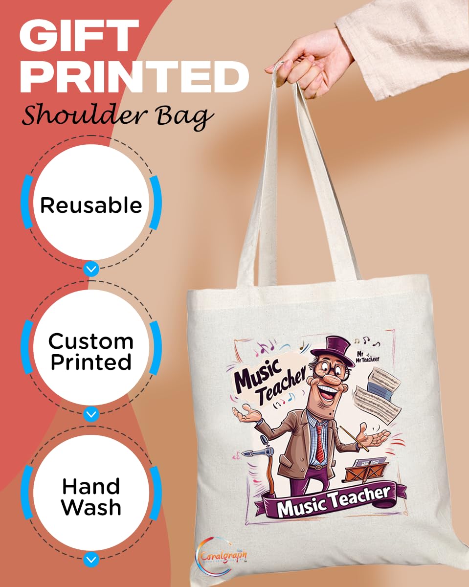 TB1871 Mr Music Teacher Tote Bag - Great Gift for Music Teachers, Educators, Band Directors - Durable, Stylish, Eco-Friendly, Reusable, Spacious, and Lightweight