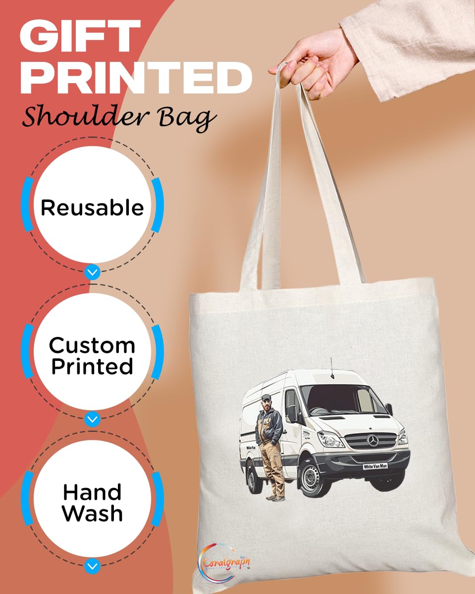 TB1760 Mr White Van Man Tote Bag - Great for Van Drivers, Delivery Personnel, Transportation Workers - Sustainable, Stylish, Long Handled, Durable and Reusable
