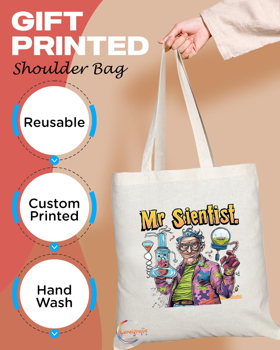 TB1954 Mr Scientist Souvenir Tote Bag - Depicting a Dedicated Scientist in a Lab Setting - Memory Keepsake for Science and Research Enthusiasts - Mr Scientist Memorabilia
