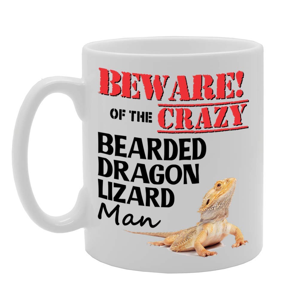 Beware!Of The Crazy Bearded Dragon Lizard Man   Printed Tea Coffee Ceramic  Mg4647 - Funny Printed Coffee Mug - Great Gift Idea