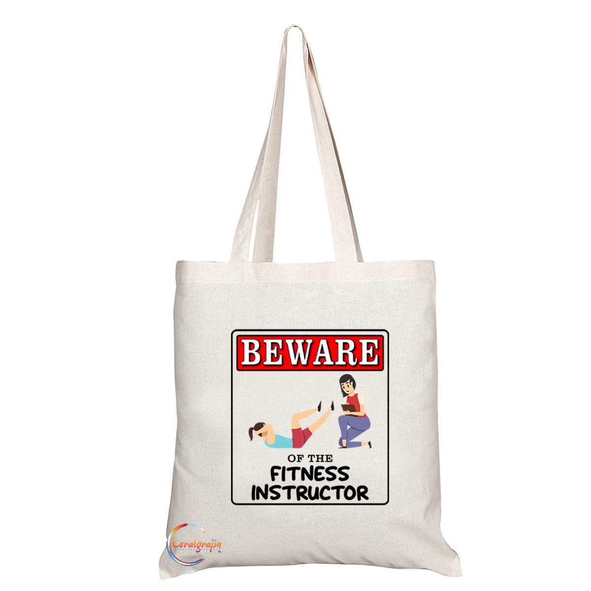 TB1000E Beware of the Fitness Instructor Novelty Present Gift Printed Eco-Friendly Stylish Long Handled Tote Shoulder Bag