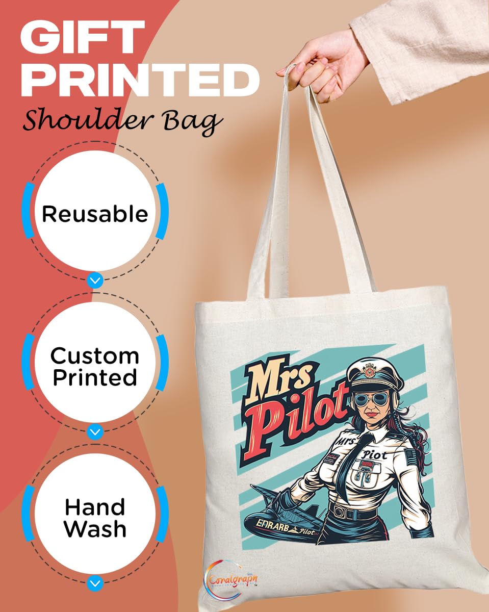 TB1842 Mrs Pilot Tote Bag - Gift for Female Pilots, Aviators, Flight Enthusiasts - Durable, Stylish, Eco-Friendly, Reusable, Spacious, and Lightweight