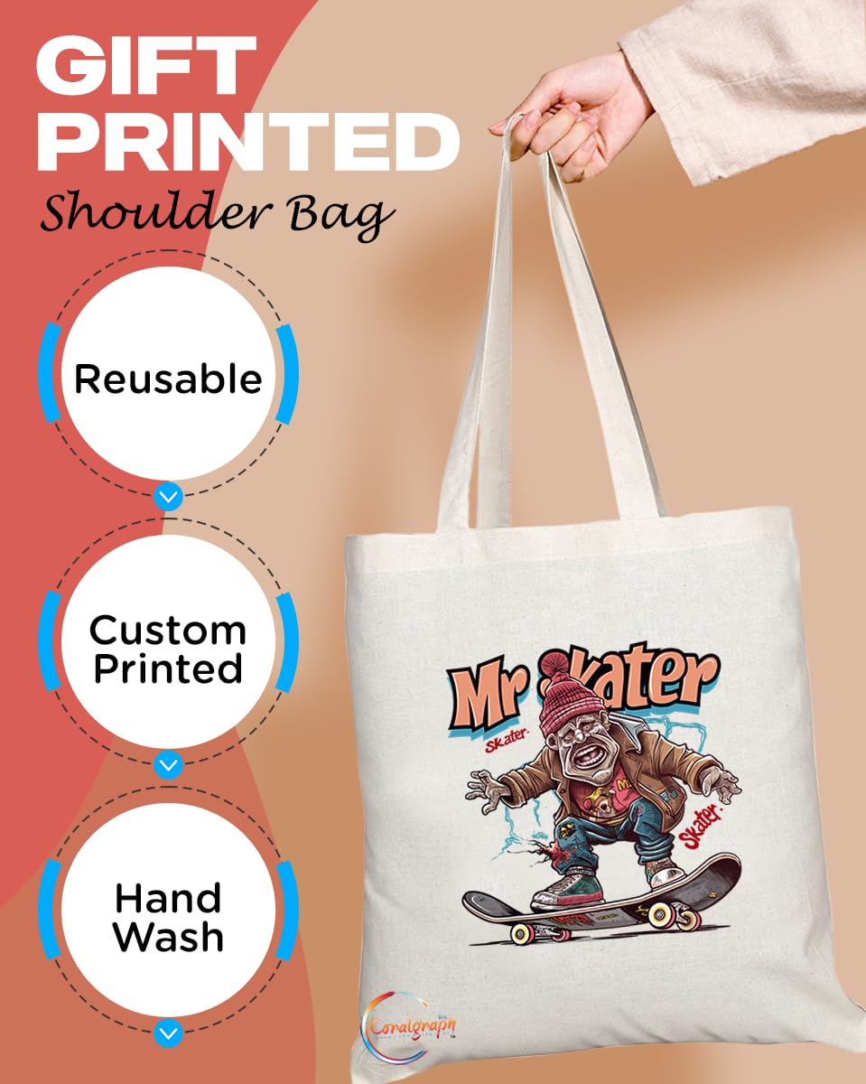 TB1969 Mr Skater Tote Bag - Ideal for Skateboarders, Extreme Sports Enthusiasts, and Skater Fans - Tote Bag with Cool Design
