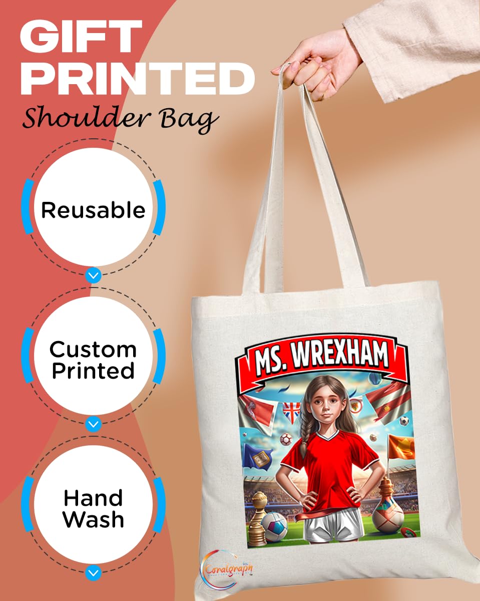 TB1671 Ms Wrexham Footie Fan Lady Girl Tote Bag - Eco-Friendly, Stylish, Long Handled, Perfect Novelty Gift by