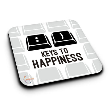 ER392 Very Funny - Keys To Happiness Novelty Present Gift Printed MDF Wooden Coaster