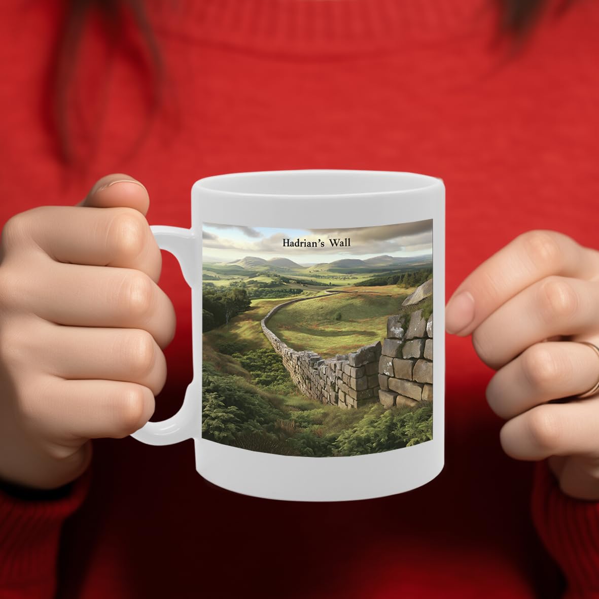 Printed Coffee Ceramic  Featuring Cities And Landmarks In United Kingdom (Hadrian'S Wall) - Funny Printed Coffee Mug - Great Gift Idea