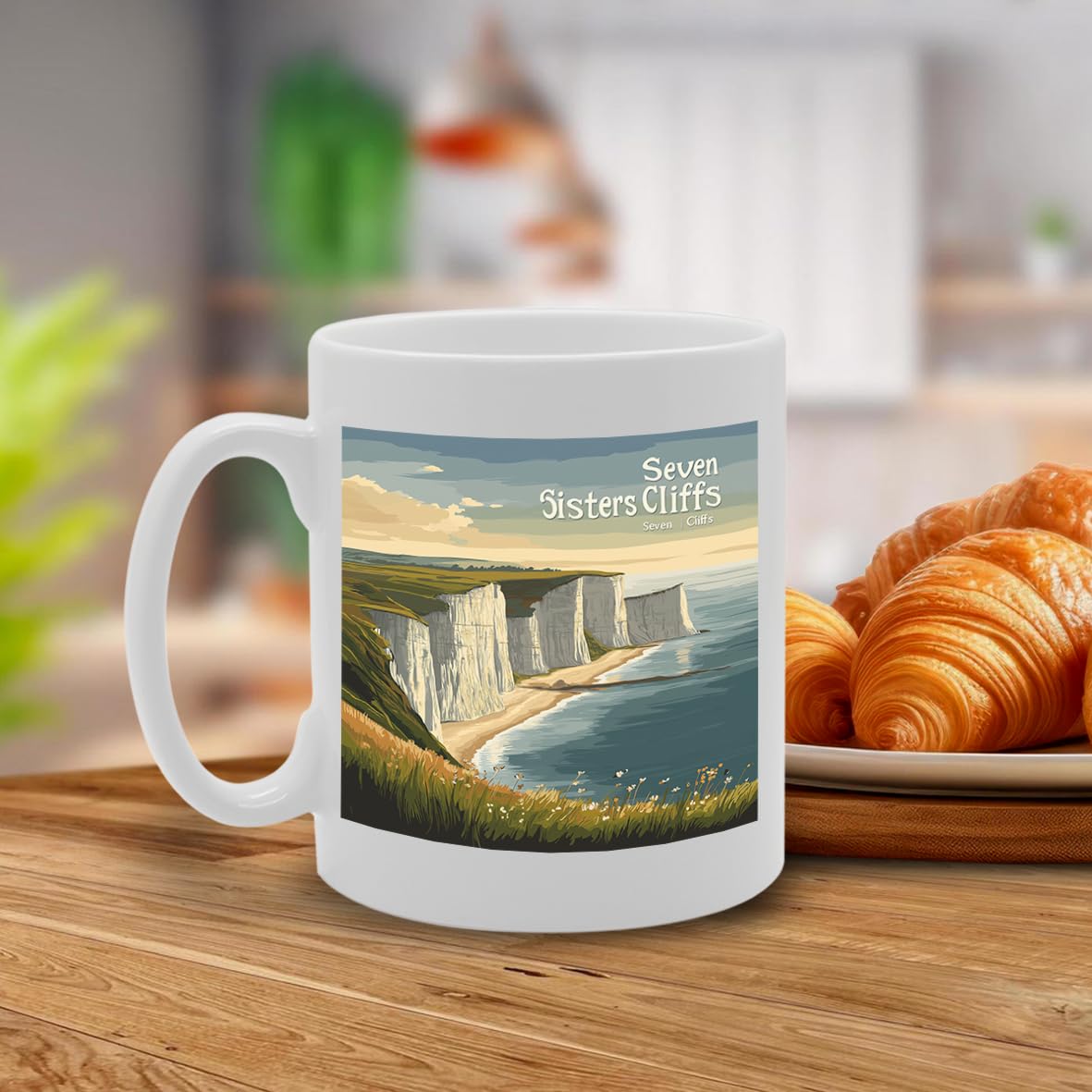 Printed Coffee Ceramic  Featuring Cities And Landmarks In United Kingdom (Seven Sisters Cliffs) - Funny Printed Coffee Mug - Great Gift Idea