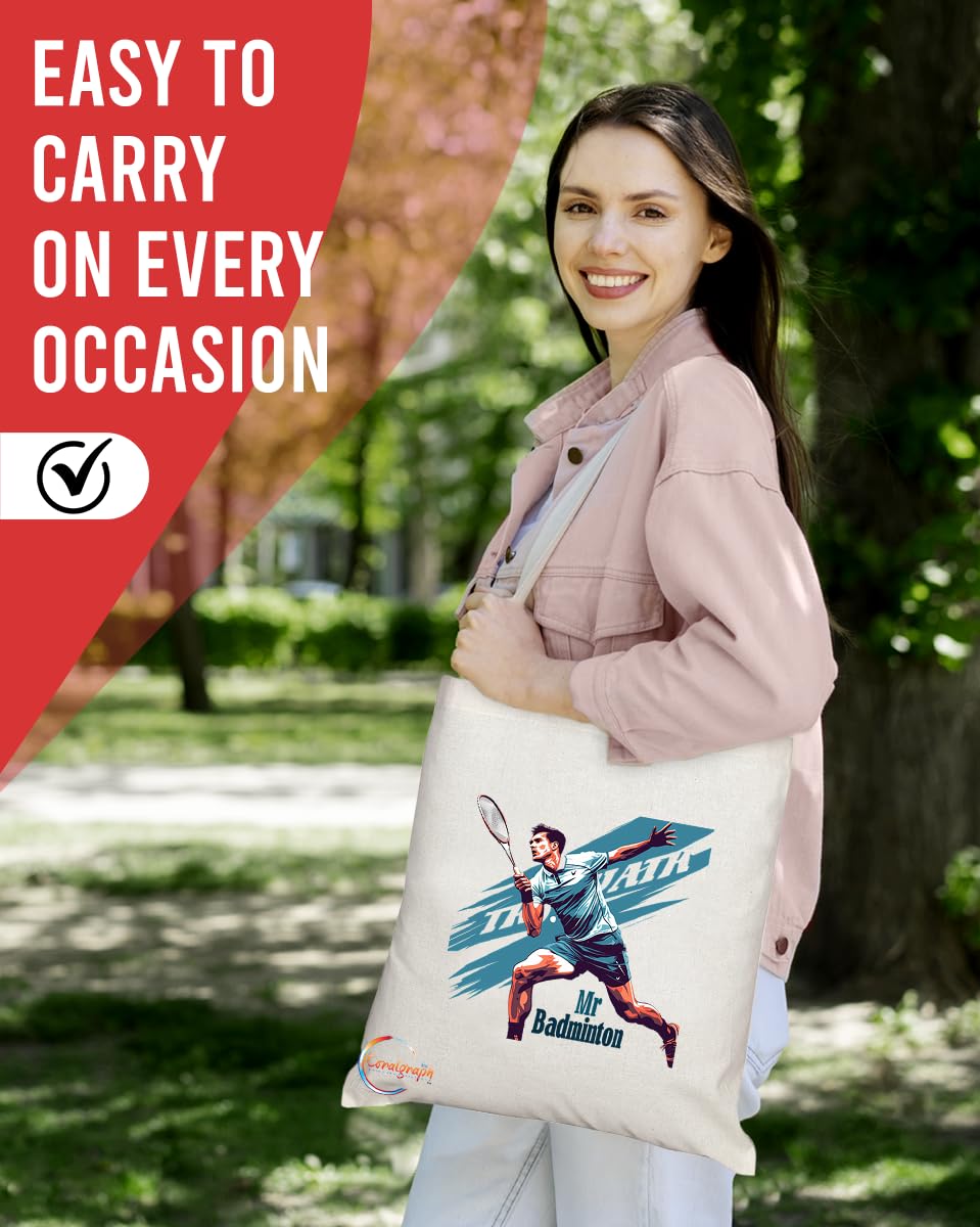 TB1754 Mr Badminton Tote Bag - Great for Badminton Players, Sports Enthusiasts, Fans - Sustainable, Stylish, Long Handled, Durable and Reusable