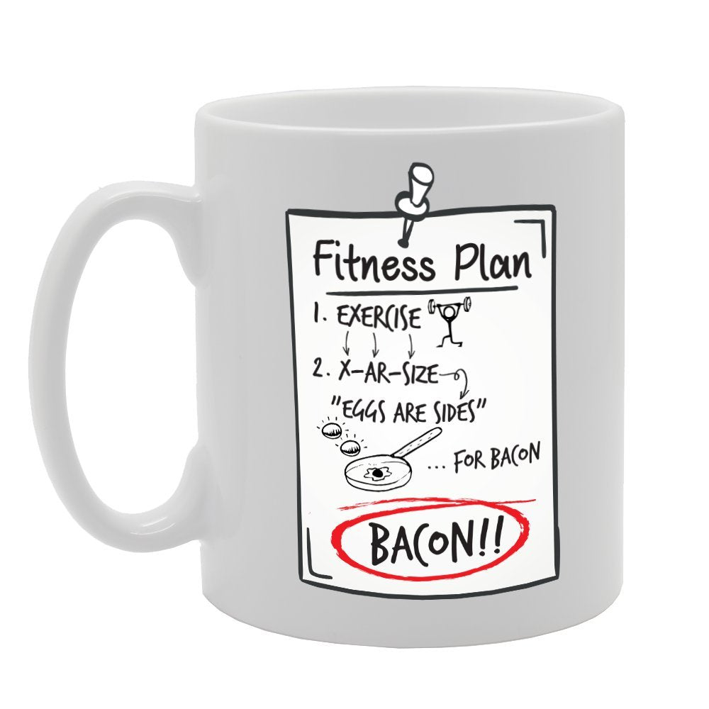 Fitness Plan Eggs Are Sides For Bacon   Printed Tea Coffee Ceramic  Mg2211 - Funny Printed Coffee Mug - Great Gift Idea