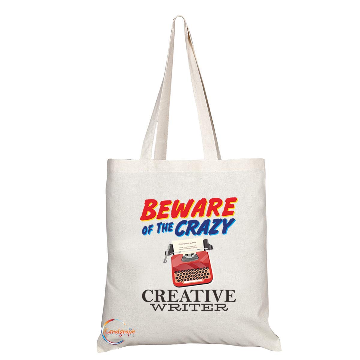 TB1015 Beware of the Crazy Creative Writer Novelty Present Gift Printed Eco-Friendly Stylish Long Handled Tote Shoulder Bag