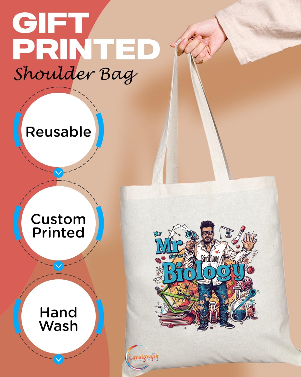 TB1897 Mr Biology Tote Bag - Gift for Biology Teachers, Scientists, Research Enthusiasts - Durable, Stylish, Eco-Friendly, Reusable, Spacious, and Lightweight