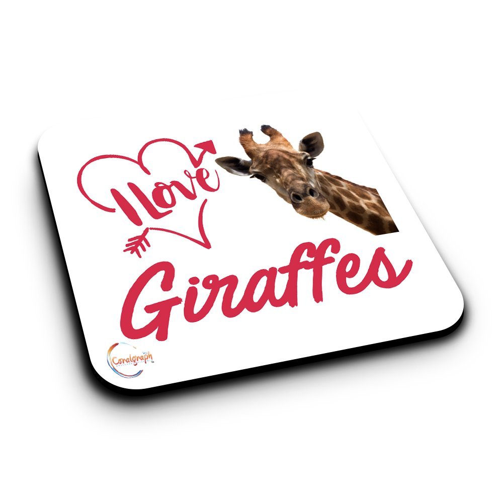ER513 I Love Giraffe Novelty Present Gift Printed MDF Wooden Coaster