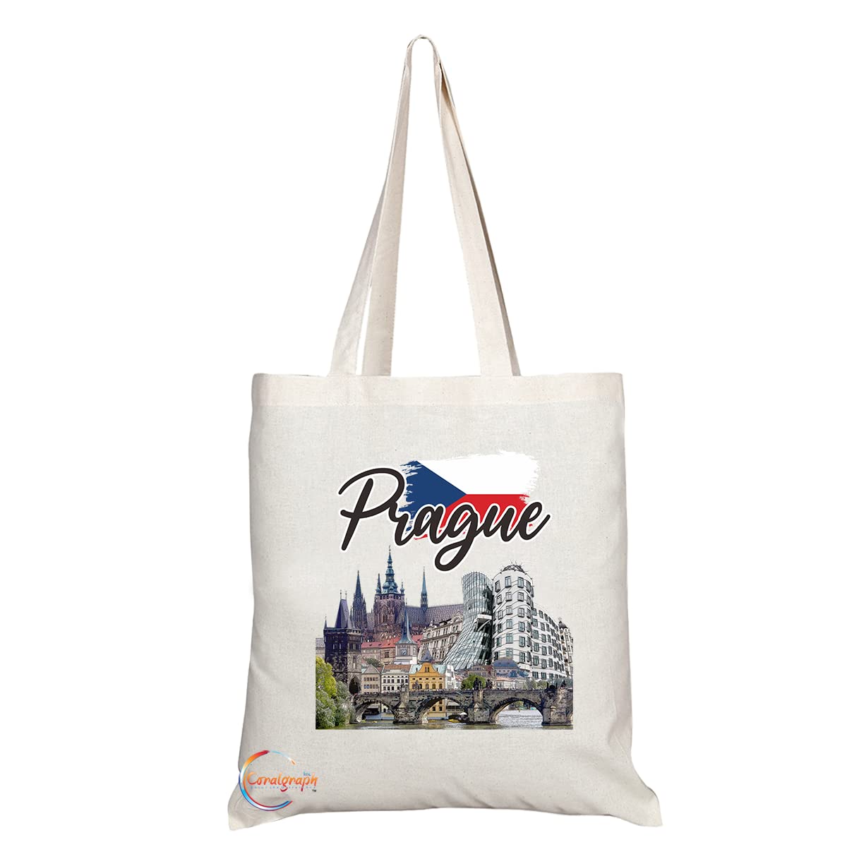 TB1531 Prague Czech Republic - A Novelty Present Gift Printed Eco-Friendly Stylish Long Handled Tote Shoulder Bag