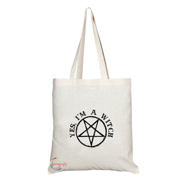 TB192 YES, I'M A WITCH Novelty Present Gift Printed Eco-Friendly Stylish Long Handled Tote Shoulder Bag