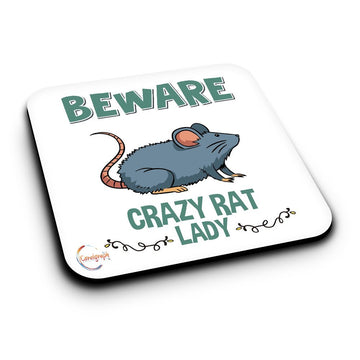 ER428 Beware Crazy Rat Lady Novelty Present Gift Printed MDF Wooden Coaster