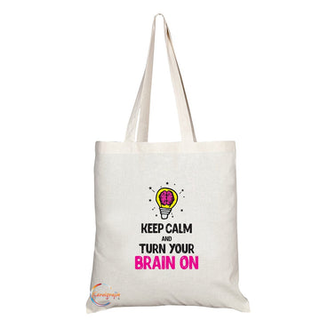 TB116 KEEP CALM AND TURN YOUR BRAIN ON Novelty Present Gift Printed Eco-Friendly Stylish Long Handled Tote Shoulder Bag