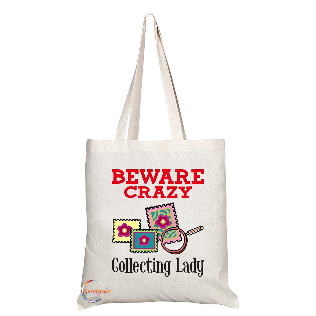 TB358 Beware Crazy Collecting Lady Novelty Present Gift Printed Eco-Friendly Stylish Long Handled Tote Shoulder Bag