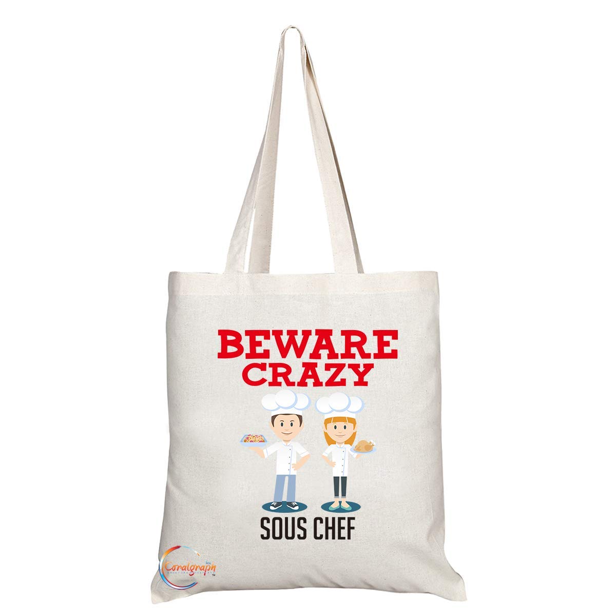 TB404 Beware Crazy Sous Chef Novelty Present Gift Printed Eco-Friendly Stylish Long Handled Tote Shoulder Bag