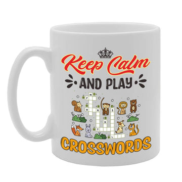Keep Calm And Play Crosswords   Printed Tea Coffee Ceramic  Mg5072 - Funny Printed Coffee Mug - Great Gift Idea