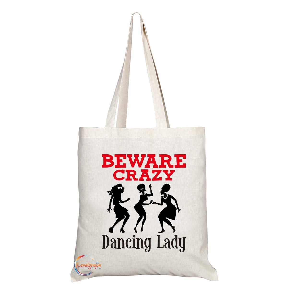 TB357 Beware Crazy Dancing Lady Novelty Present Gift Printed Eco-Friendly Stylish Long Handled Tote Shoulder Bag