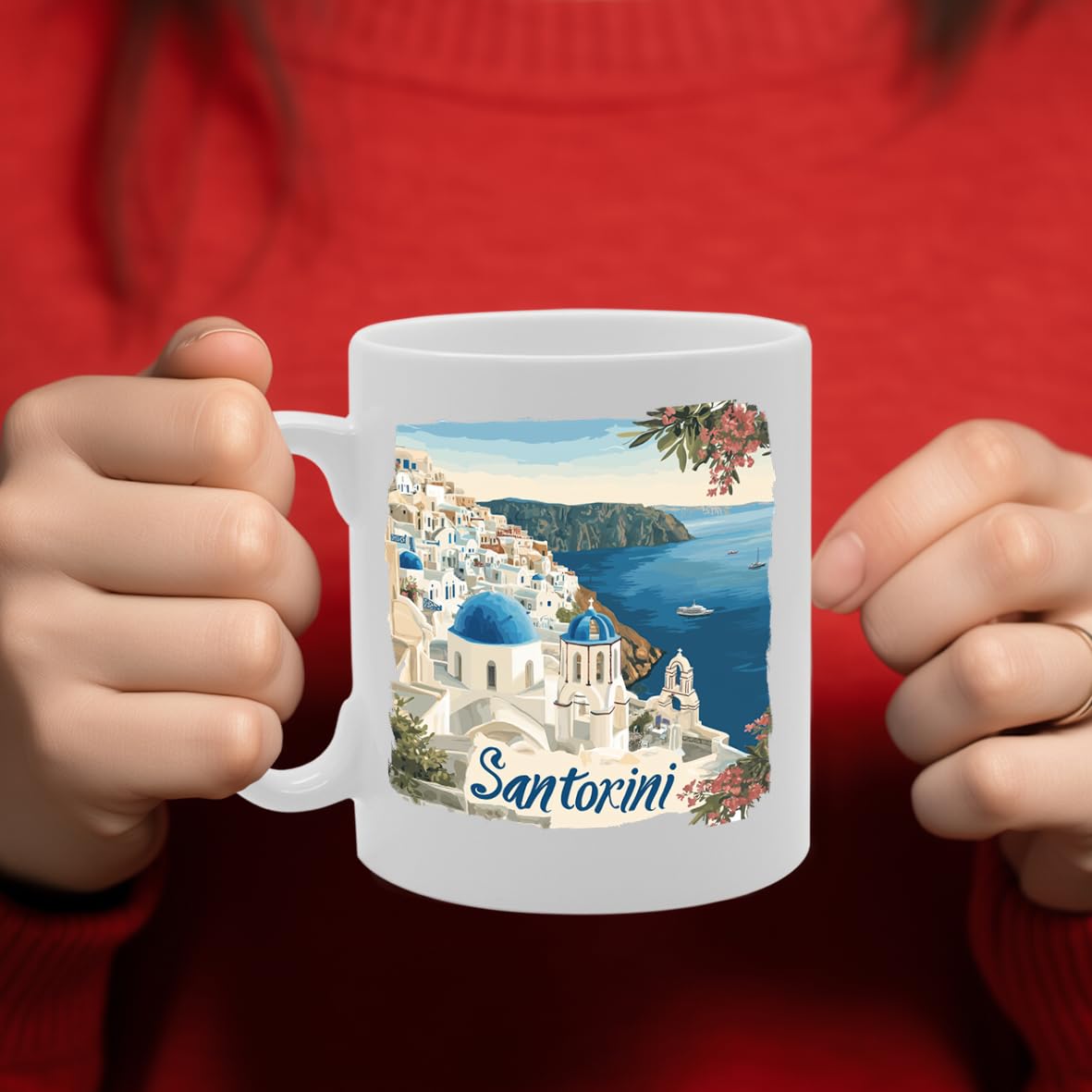 Santorini   Printed Tea Coffee Ceramic  Mg6529 - Funny Printed Coffee Mug - Great Gift Idea