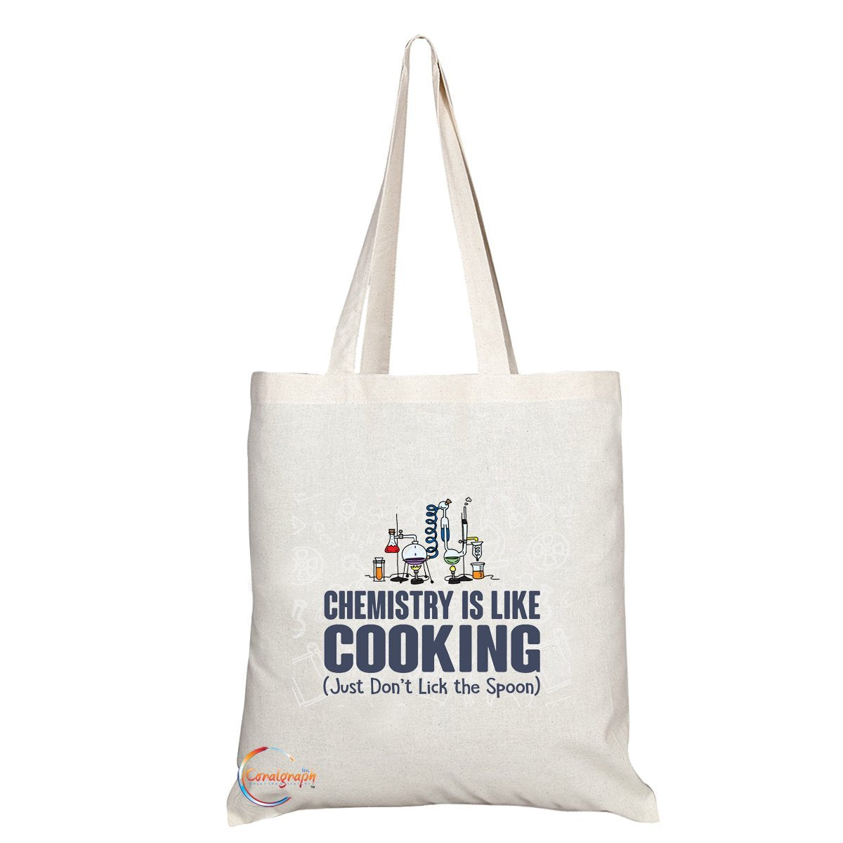 TB073 CHEMISTRY IS LIKE COOKING (Just Don’t Lick The Spoon) Novelty Present Gift Printed Eco-Friendly Stylish Long Handled Tote Shoulder Bag