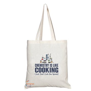 TB073 CHEMISTRY IS LIKE COOKING (Just Don’t Lick The Spoon) Novelty Present Gift Printed Eco-Friendly Stylish Long Handled Tote Shoulder Bag