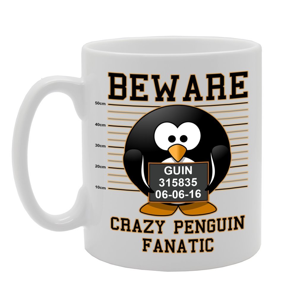 Beware Crazy Penguin Fanatic   Printed Tea Coffee Ceramic  Mg209 - Funny Printed Coffee Mug - Great Gift Idea