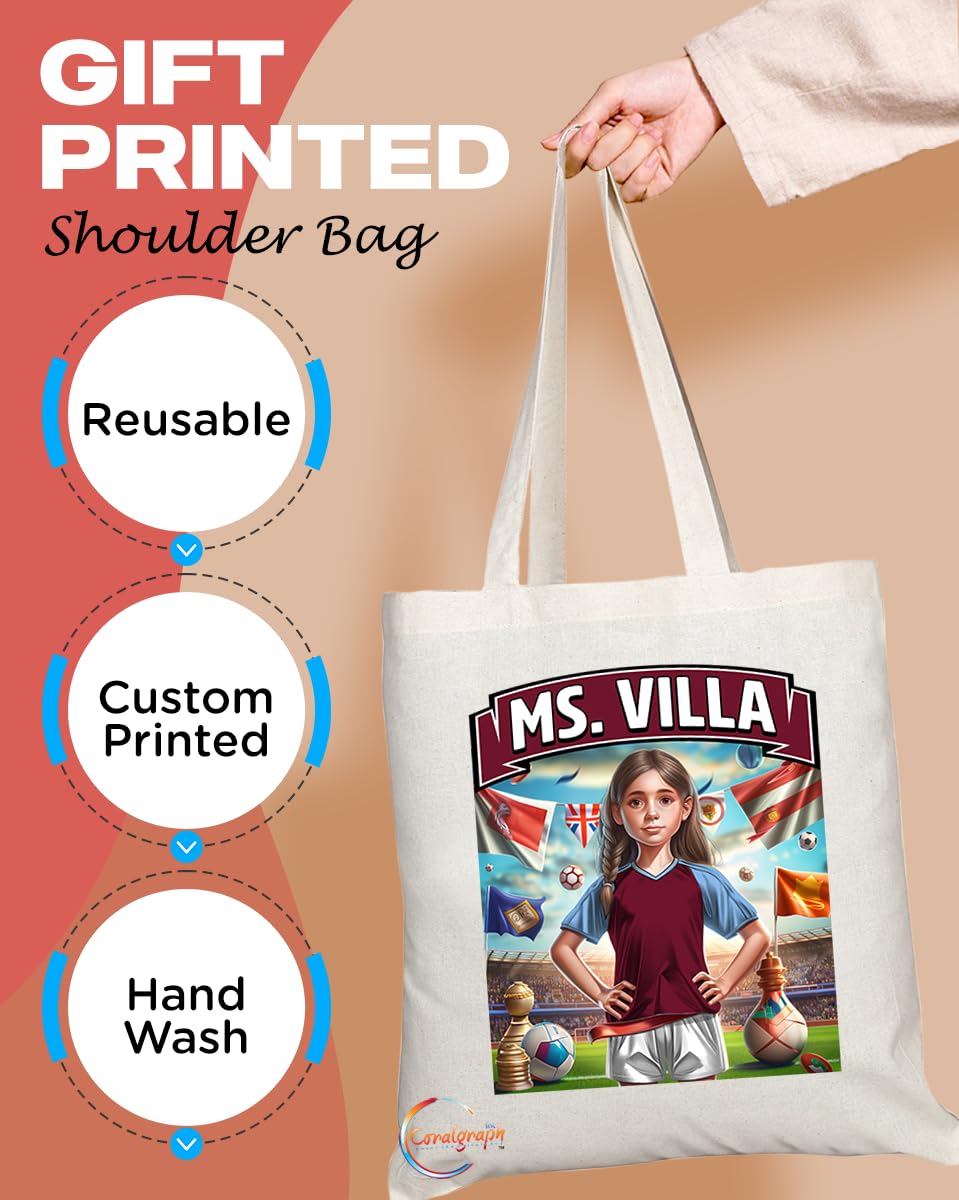 TB1604 Ms Villa Footie Fan Lady Girl Tote Bag - Eco-Friendly, Stylish, Long Handled, Perfect Novelty Gift by