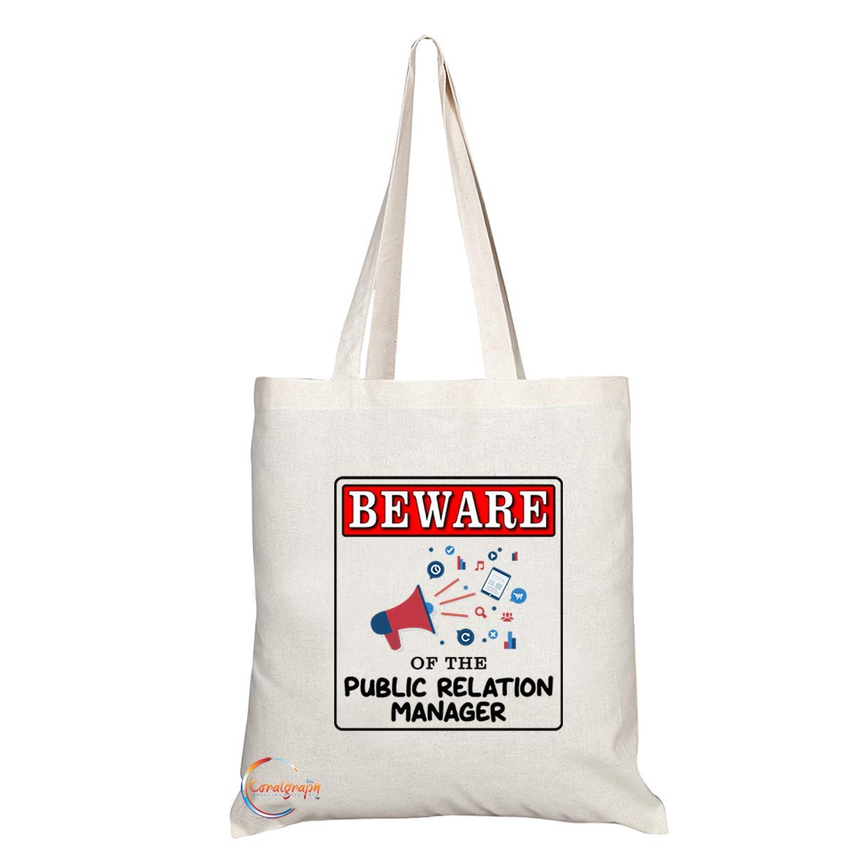 TB947 Beware of the Public Relation Manager Novelty Present Gift Printed Eco-Friendly Stylish Long Handled Tote Shoulder Bag