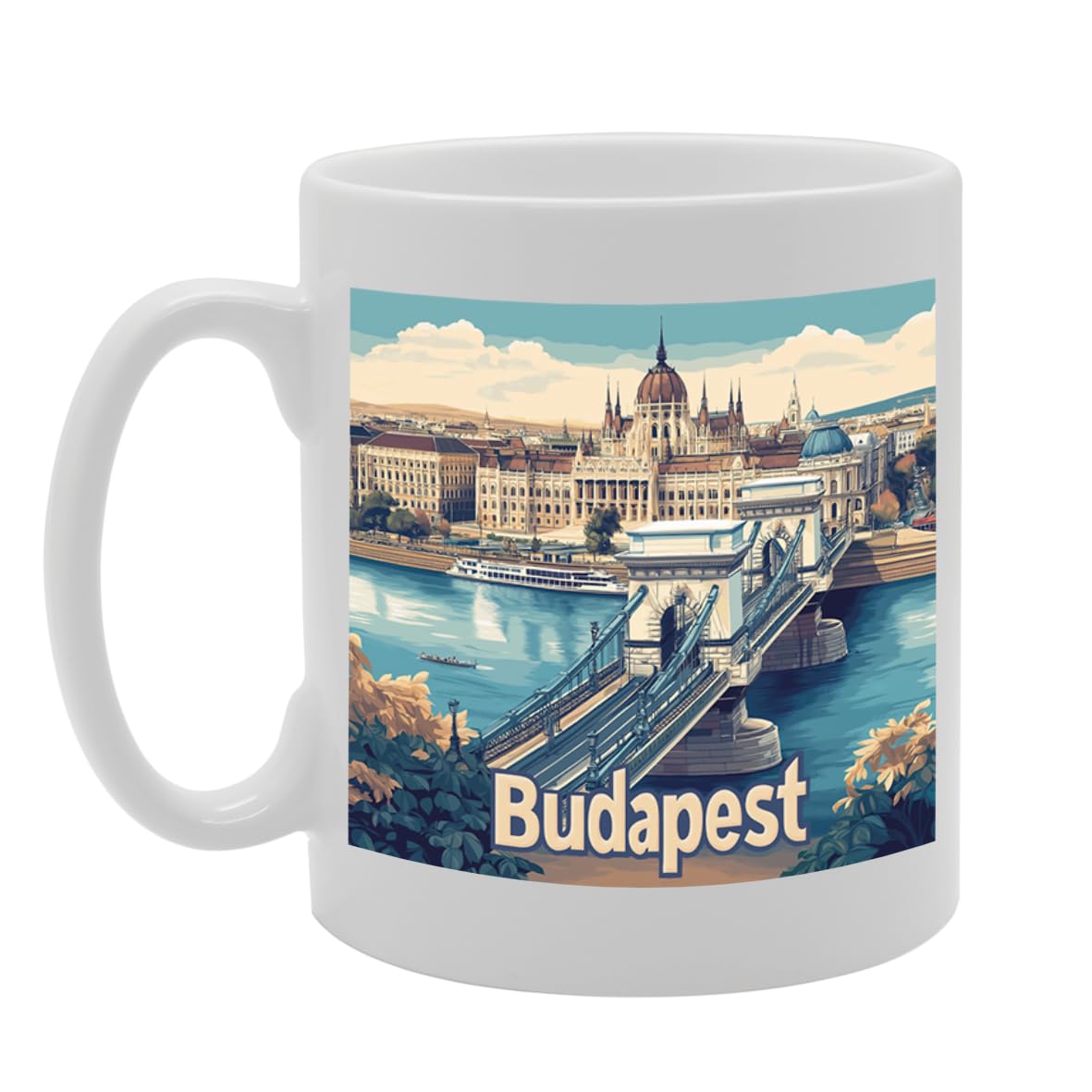 11Oz Dishwasher-Safe Ceramic  Featuring Popular Cities & Capitals From Europe And Around The World (Budapest) - Funny Printed Coffee Mug - Great Gift Idea