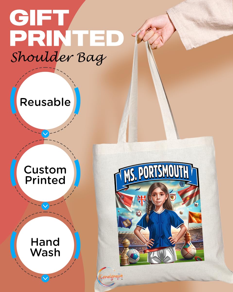 TB1645 Ms Portsmouth Footie Fan Lady Girl Tote Bag - Eco-Friendly, Stylish, Long Handled, Perfect Novelty Gift by