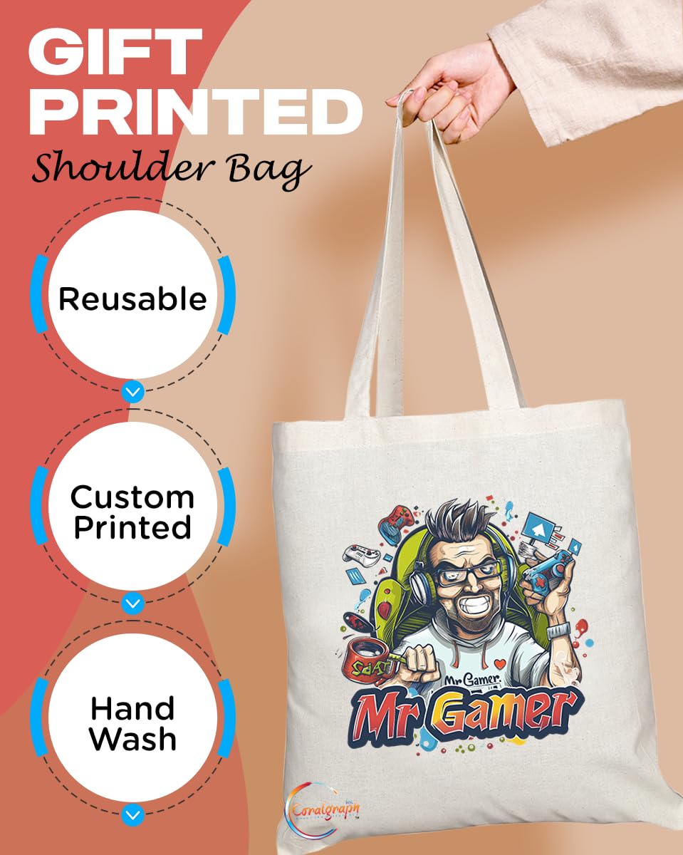 TB1881 Mr Gamer Tote Bag - Gift for Gamers, eSports Enthusiasts, Video Game Lovers - Durable, Stylish, Eco-Friendly, Reusable, Spacious, and Lightweight