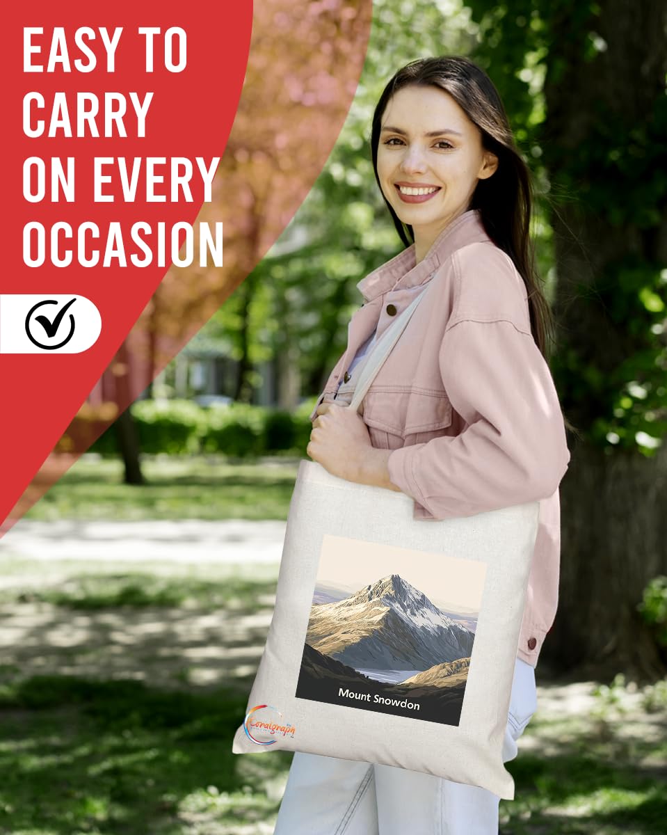 Natural Reusable Shopping Souvenir Tote Bag Featuring Cities and Landmarks in United Kingdom (Mount Snowdon)