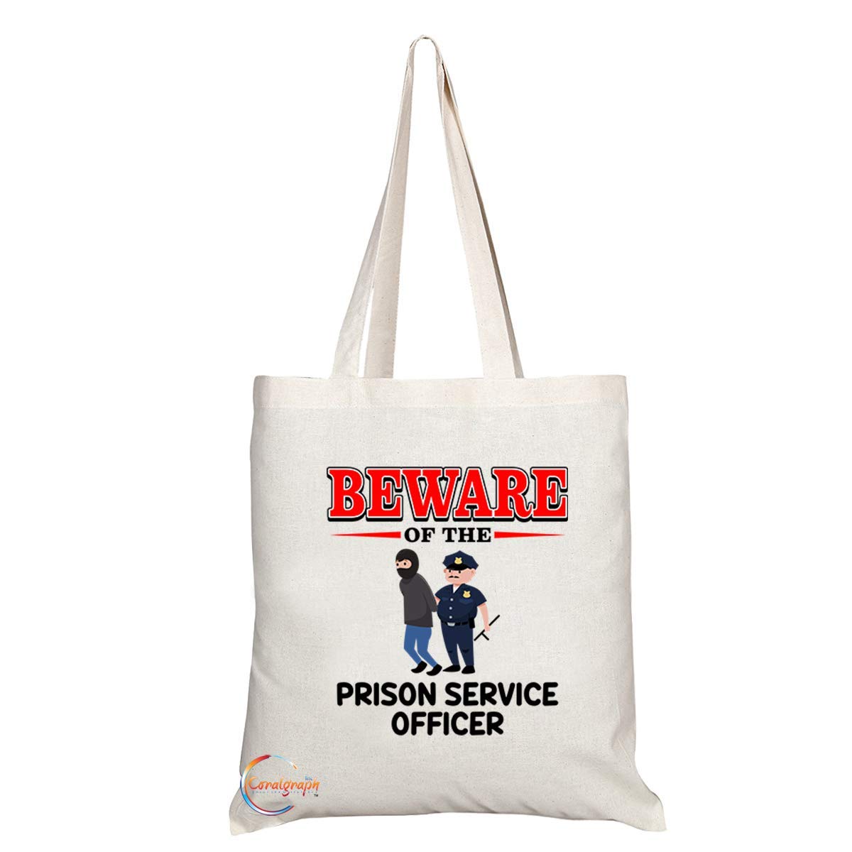 TB864 Beware of the Prison Service Officer Novelty Present Gift Printed Eco-Friendly Stylish Long Handled Tote Shoulder Bag