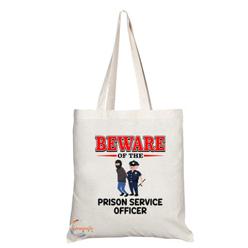 TB864 Beware of the Prison Service Officer Novelty Present Gift Printed Eco-Friendly Stylish Long Handled Tote Shoulder Bag