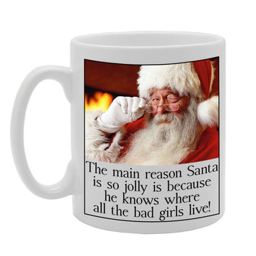 The Main Reason Santa Is So Jolly Is Because He Knows Where All The Bad Girls Live!   Printed Tea Coffee Ceramic  Mg185 - Funny Printed Coffee Mug - Great Gift Idea
